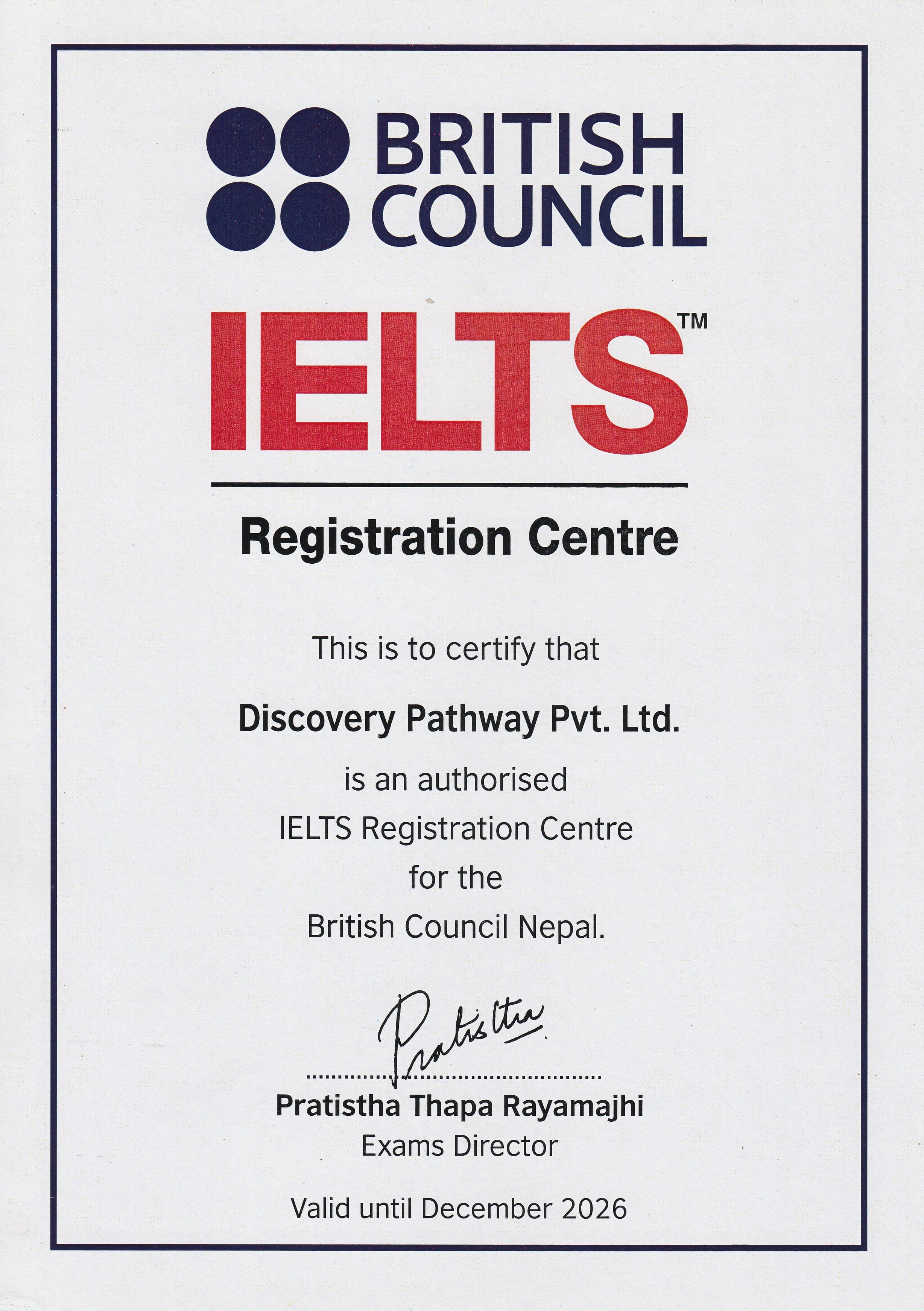 Authorised British Council IELTS Registration Centre