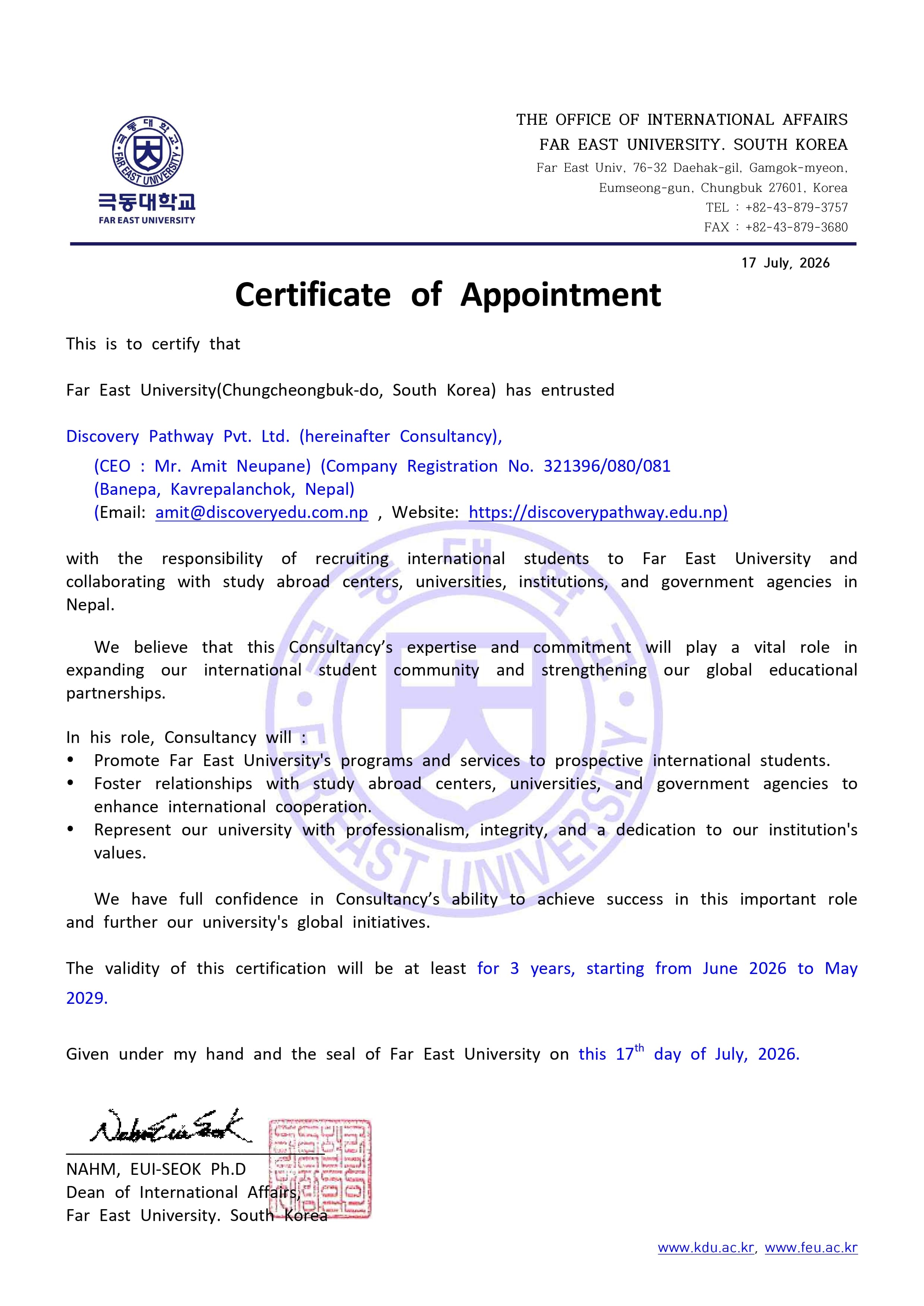 Far East University — Authorized Recruitment Partner