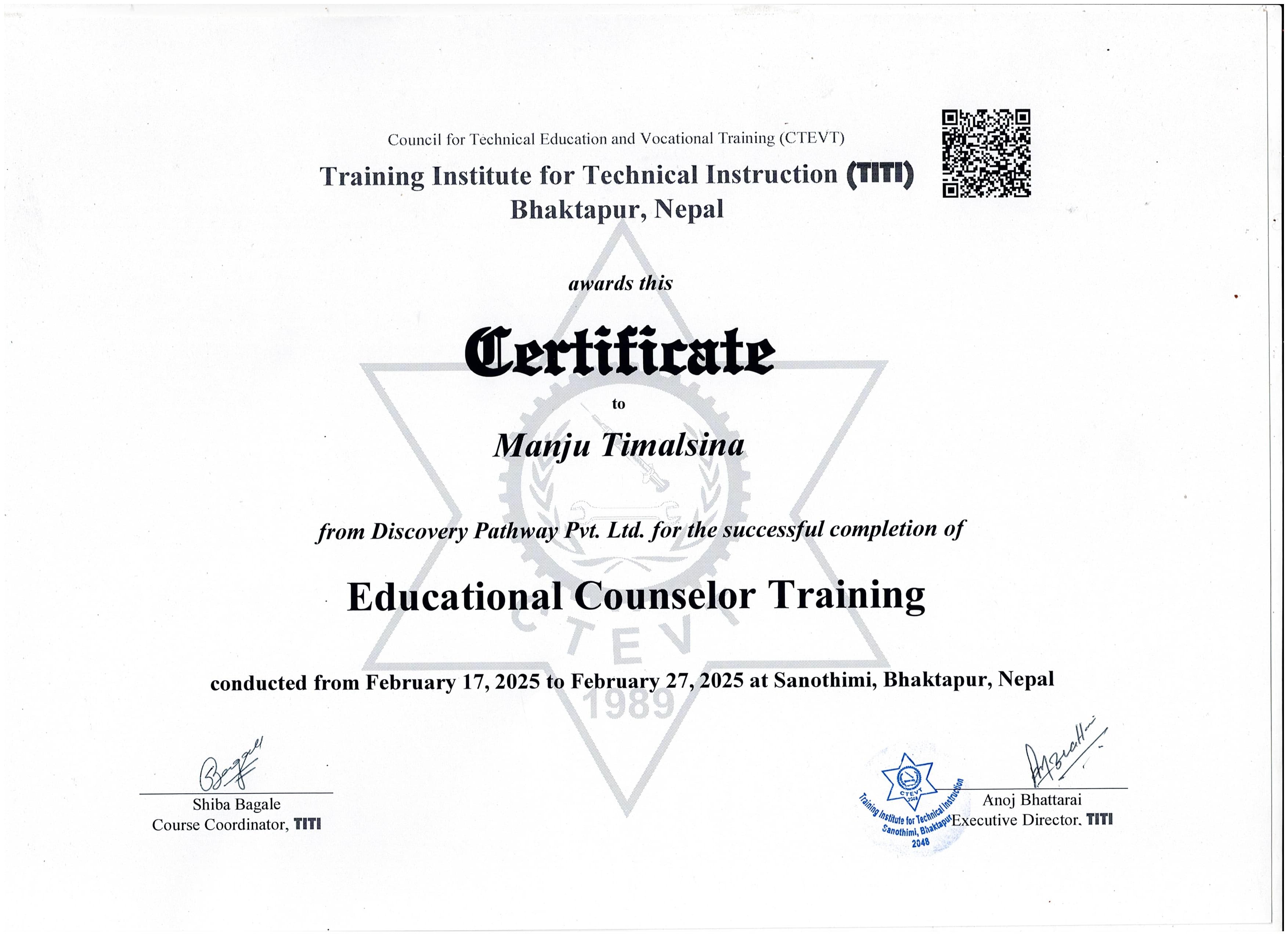 Educational Counselor Training — Manju Timalsina
